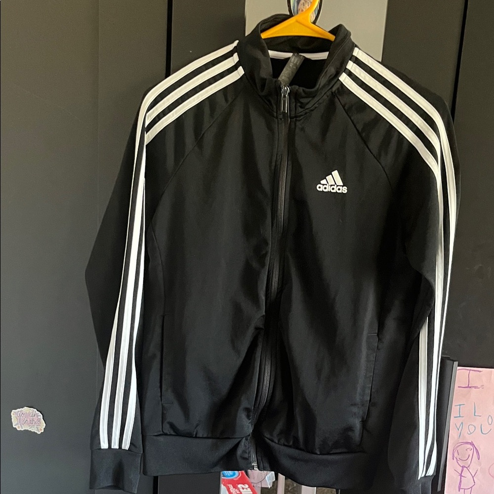 Adidas Black track jacket with White Stripes